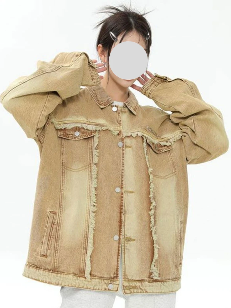

Women Casual Retro Solid Long Sleeve Jacket Spring Autumn Harajuku Turn Down Collar Button Outerwear Femme Streetwear Loose Coat