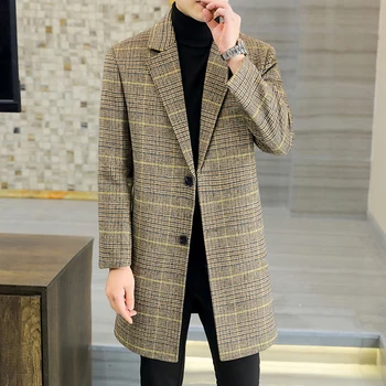 Casual 2025 Cappotti di lana scozzesi di media lunghezza da uomo invernale Business Warm Top Cappotto Outwear Giacca a vento di lana addensata in cotone 1