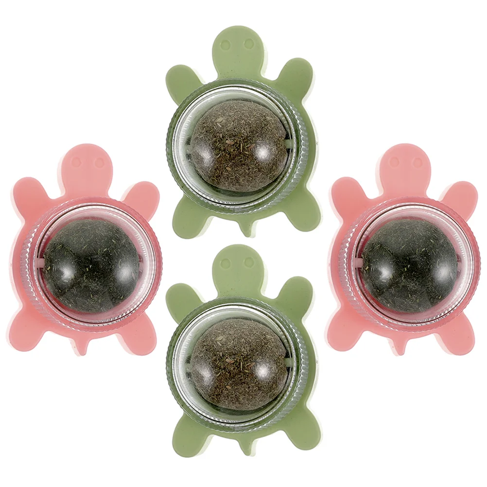 

4pcs Catnip Wall Toys Rotating Edible Cat Licking Balls Catnip Ball Cat Chew Toy Teeth Cleaning Cat Bite Toy