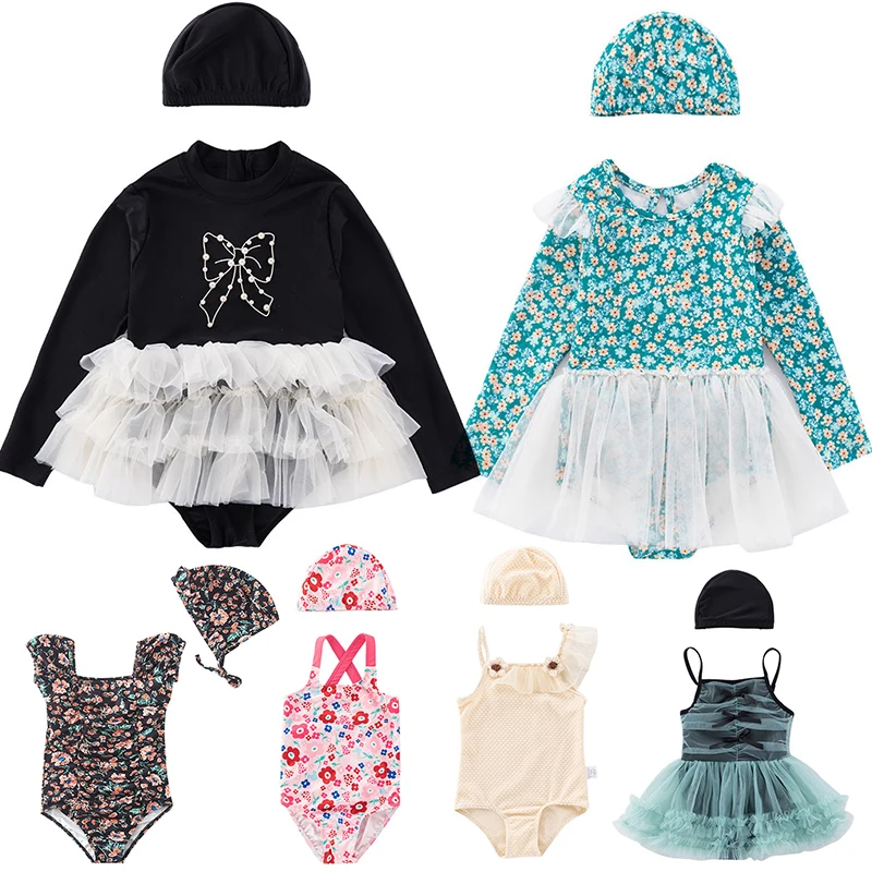 

Girls Swimsuit One Piece Swimsuit 2023 Fashion Floral Ruffle Swimwear for Children Summer Bathing Suits Beachwear 2PCS Set