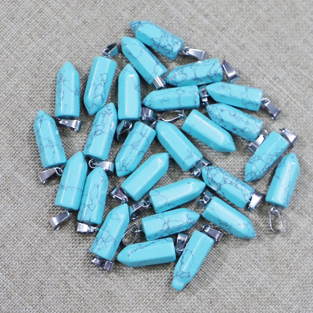 Free Shipping Natural Stone Crystal Agate Bullet Head Hexagon Pillar Necklace Pendant DIY Simple Jewelry Making Wholesale 24Pcs