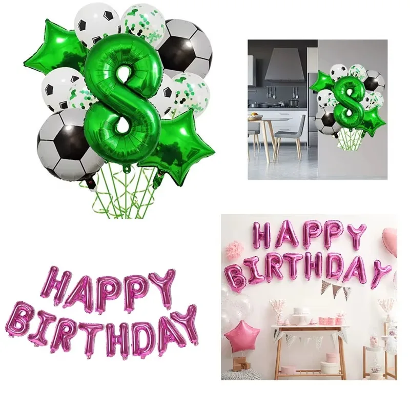 Set of Helium Foil Soccer Balloons Green Number Ball Birthday Party Decorations for Kids Sports Theme Celebration Supplies