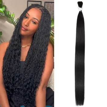 28inch/70cm Organic Fiber Straight Bulk Hair for Braiding - No Weft Synthetic Hair Extension for Braids 100g per Pack 1