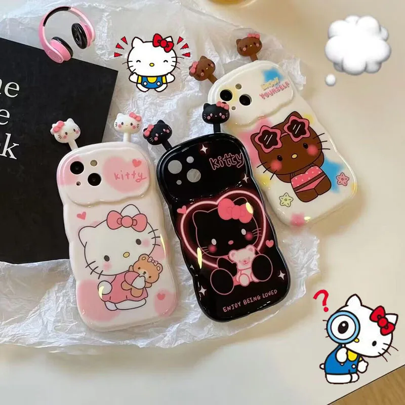 

Kawaii Sanrio Hello Kitty Three-Dimensional Iphone14Promax Phone Case Full Package Anti-Wrestling 13Pro Soft Case Cute Girl Gift