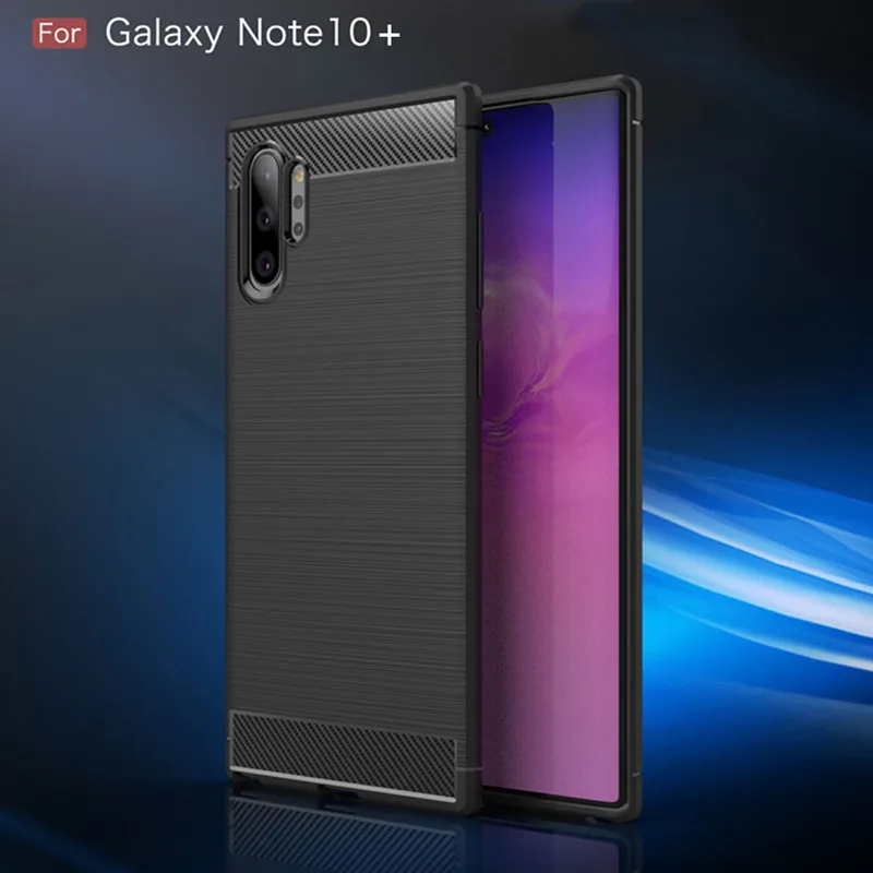 삼성 Note 10 Plus 용 전화 케이스 Galaxy Note10 plus 용 탄소 섬유 충격 방지 케이스 전체 보호 뒷면 커버 Coque Fundas