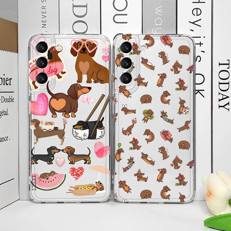 Charming Dachshund Dog Clear Soft Phone Case - Cute Animal Cartoon Design