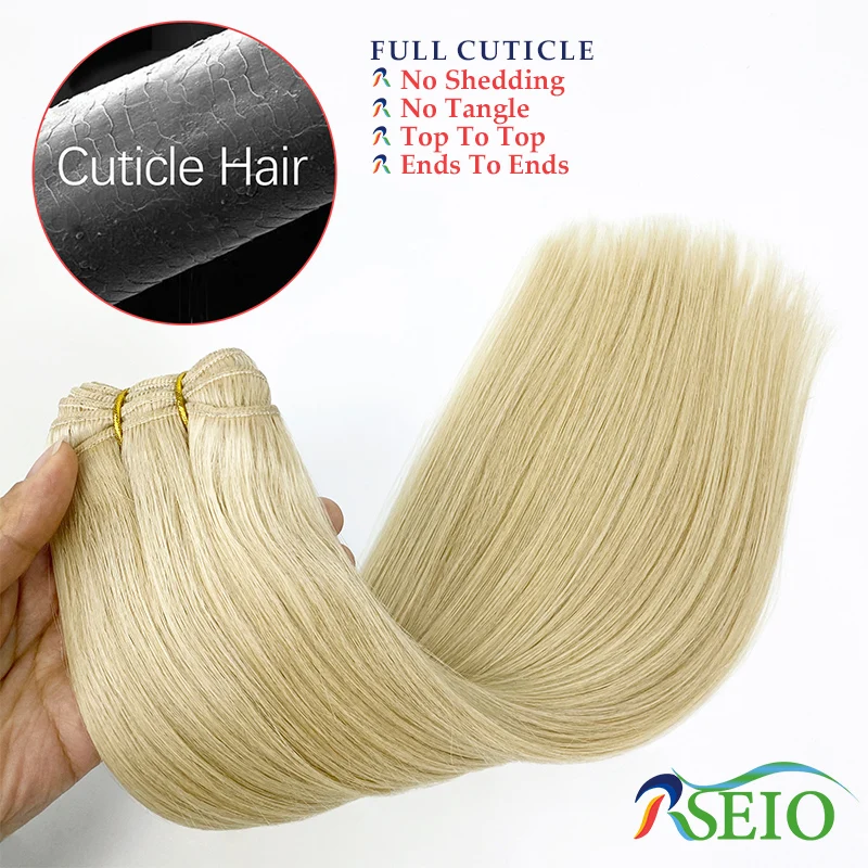 High Quality  Human Hair Wefts Extensions Hair Weaves Bundles Real Human Natural Hair  Straight  Black Brown Blonde Very Thick - 4