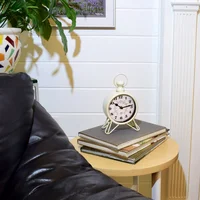 Vintage White Metal Table Clock Elegant Home Decor QA Analog Movement Battery Operated Stylish Decorative Clock Classic Design 6