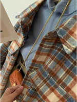 plus Size Women's irt Long Sve Floing Plaid Loose Outerwear Layering Spring Autumn Vintage Color Blo Flannel Coat