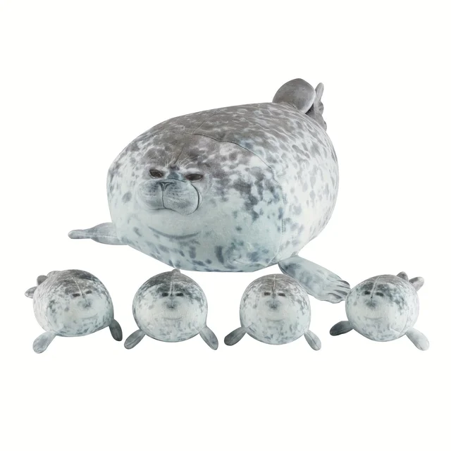 40cm Plush Blob Seal Pillow Mother with Four Kids Seal Chubby 3D Novelty Sea Lion Doll Stuffed Toy Pillow Gifts for Kids Girls 6