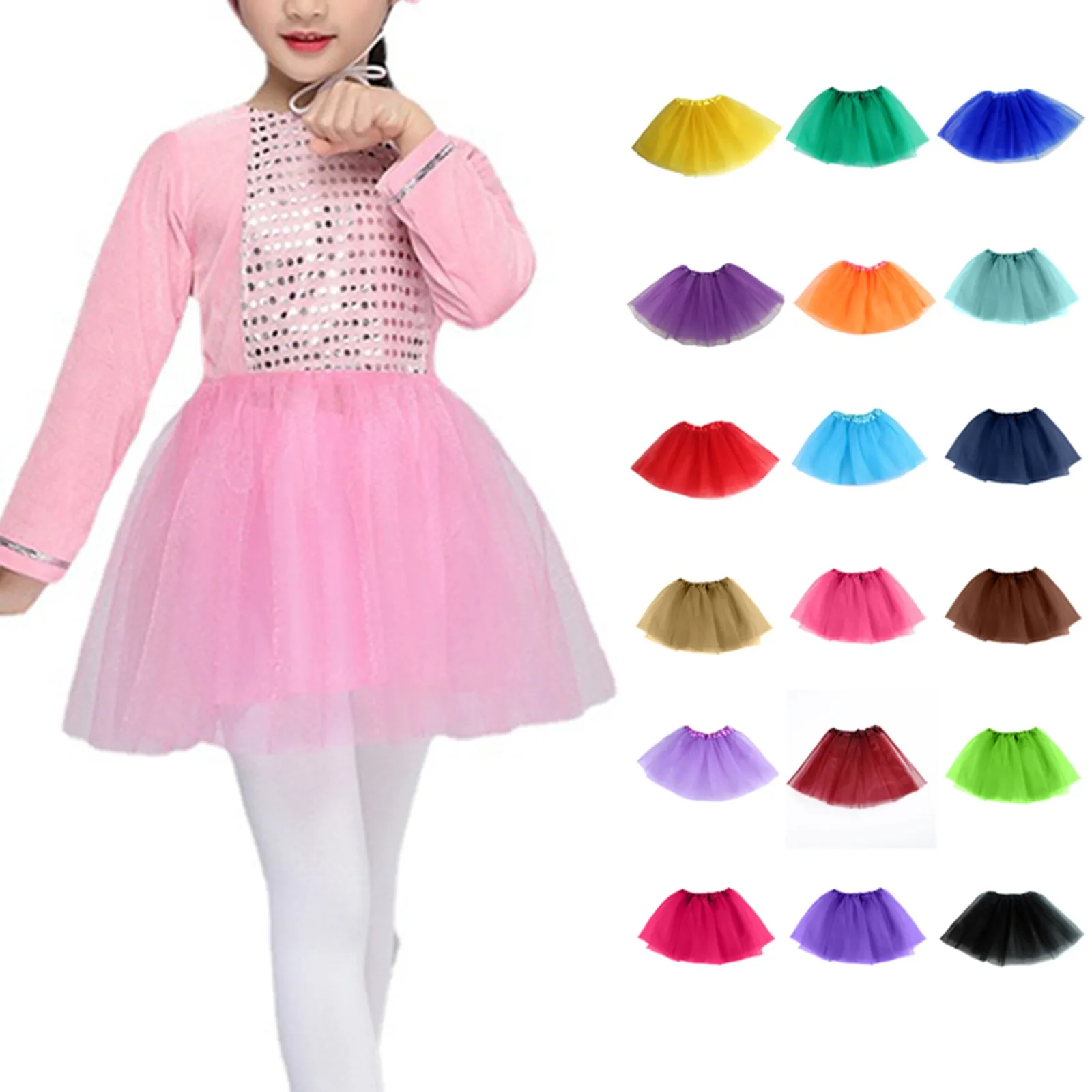 Ballet Tutu Skirt Girl Elastic Ballet Dancewear Tutus Mini Skirt for Birthday Party 3 Layer Tulle for 2-8y Girls