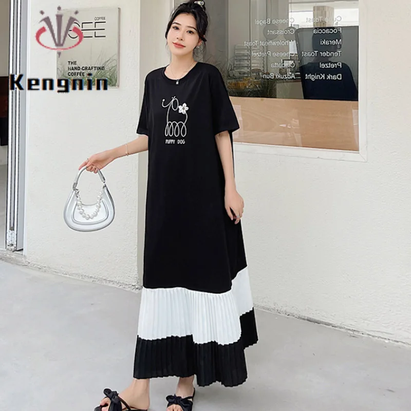 

Loose Dresses Women's Clothing 2023 New Plus Size Lady Vestido Patchwork Pleated Dress Casual T-Shirt Dress Female Robe KE3578