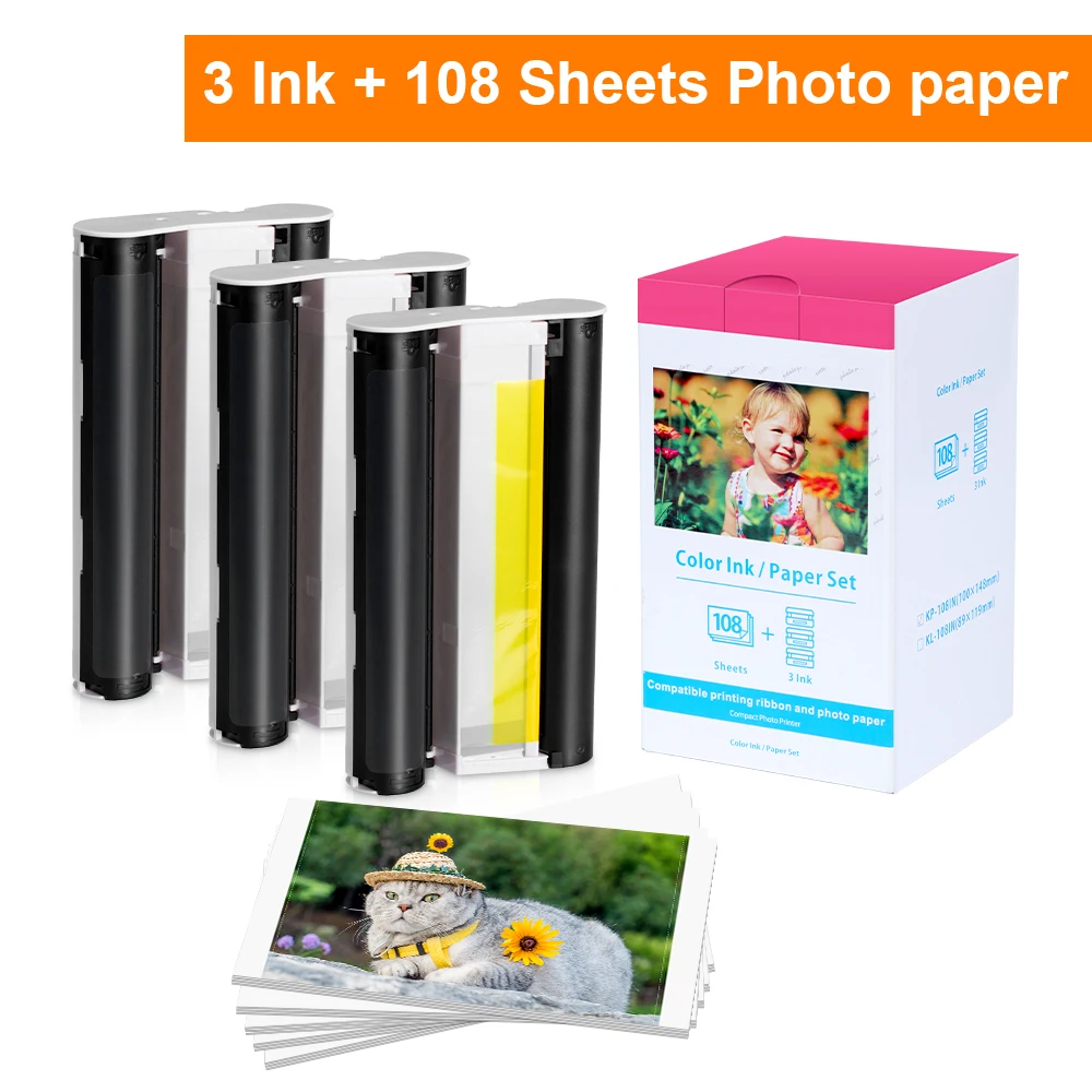 Cartouche de papier photo pour IL Selphy CplingPaper, taille de carte de 3  pouces, 54x86mm, KP108IN, compatible Selphy CP1500, CP1200 1000 - AliExpress