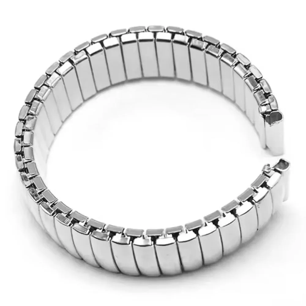 Silver & Gold Stainless Steel Elastic Watch Band - Universal Metal Expansion Strap, Unisex Bracelet Style