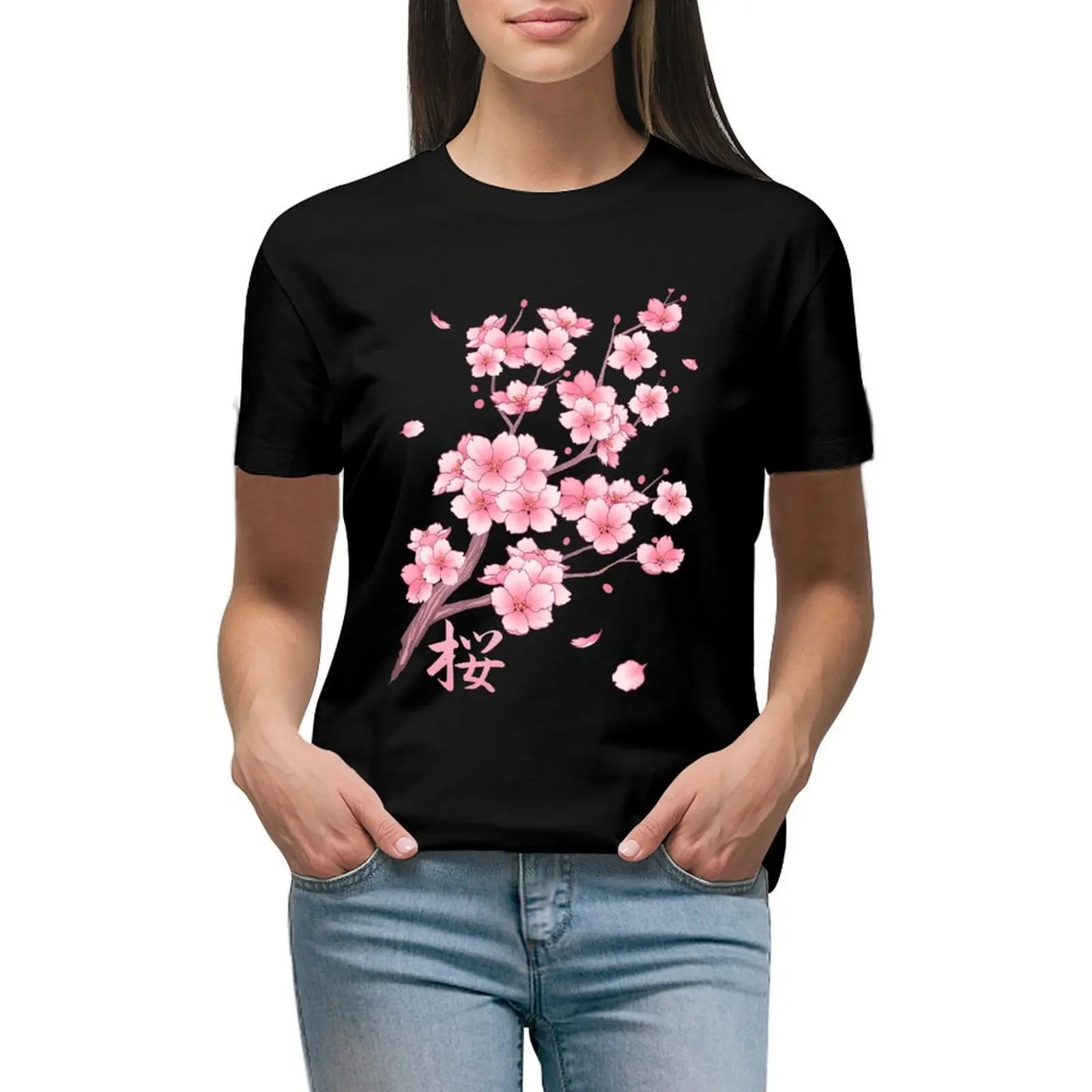 

Falling Sakura Cherry Blossom T-Shirt lady clothes vintage clothes t-shirt dress for Women sexy