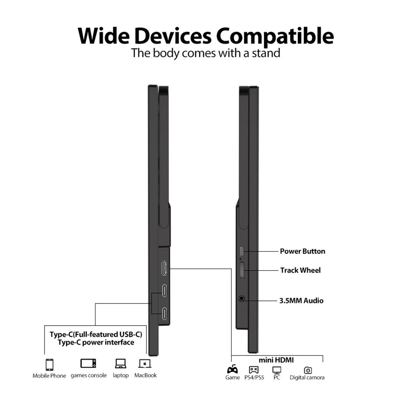 시볼란 21.5인치 100Hz 휴대용 모니터 RGB100% USB C 포트 여행용 보조 화면 데스크탑 노트북용 VESA 홀 내장 스피커