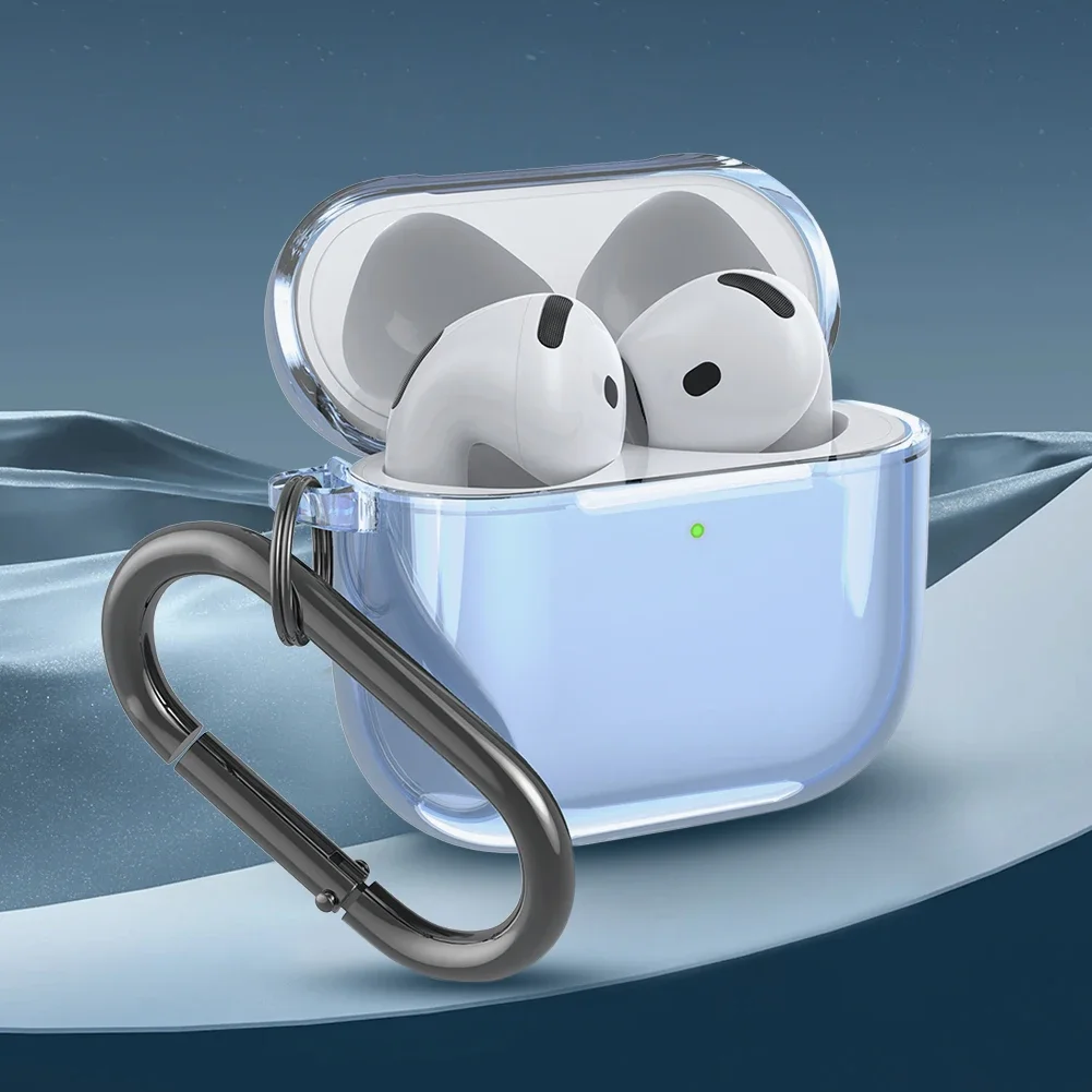 Clear TPU Shockproof Case Cover for Wireless Earphones with Carabiner