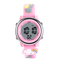 Children's Cartoon Sports Watch - Alarm Clock, 30M Waterproof, LED Kids Smartwatch (Elephant pink)