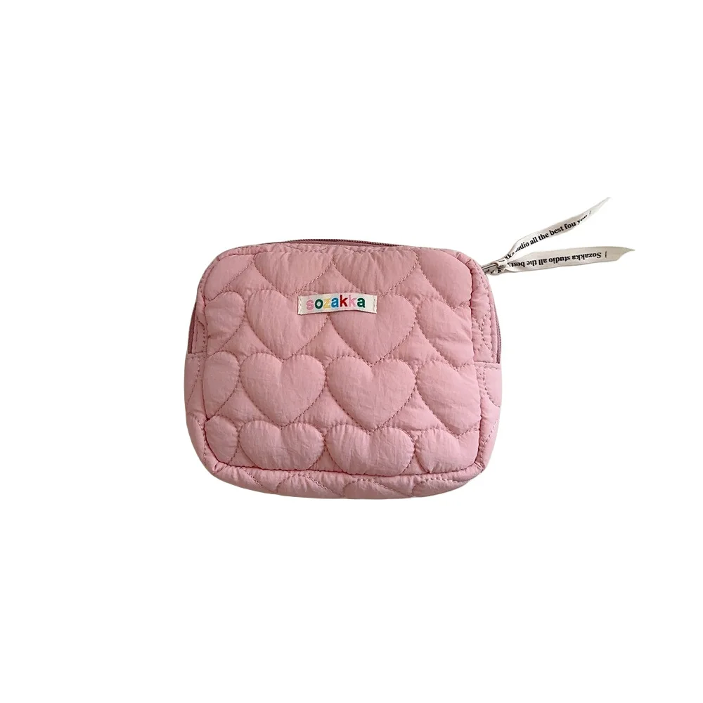 INS Love Heart Square Cosmetic Bag Women Portable Earphones Lipstick Sanitary Napkins Storage Pouch Small Makeup Zipper Bags 5