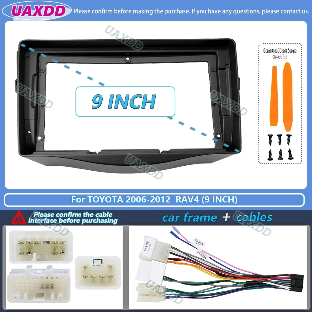 9-Inch Android Stereo Dashboard Frame with Navigation and Audio Cables