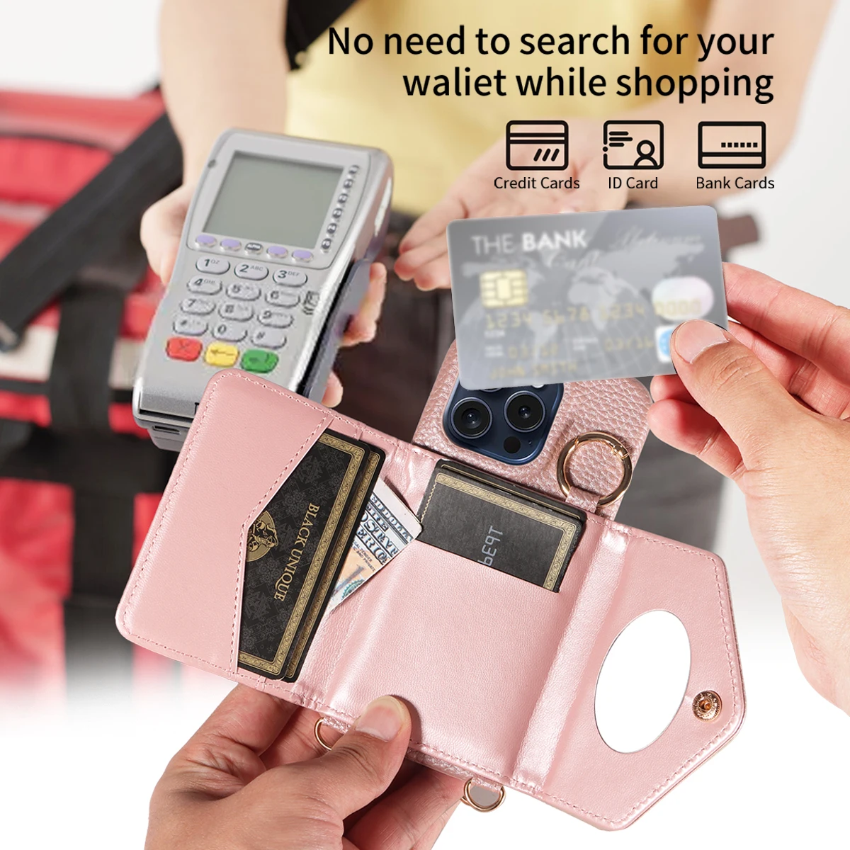 Elegant Leather Phone Case with Long Lanyard and Mirror - Anti-Drop Protection