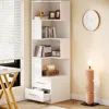 5-Tier Corner Bookshelf with 2 Drawers, 66.9-Inch Tall Corner Bookcase Shelf, Modern Simple Corner Storage Cabinet 1