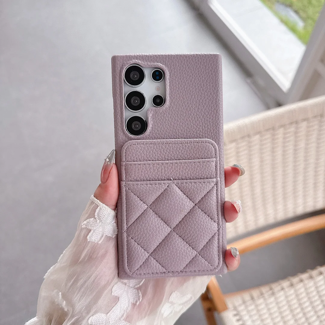 Luxury 3D Grid Leather Wallet Case with Dual Card Slots