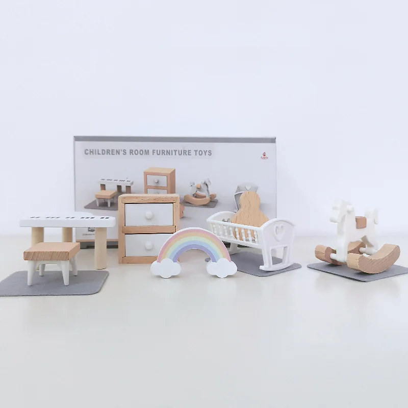 

Children's Mini Ins Small Furniture Kitchen Bedroom Play House Combination Simulation Dollhouse Ornaments Wooden Toys