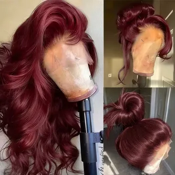 Body Wave Soft Hair 99J Red Burgundy 613 Blonde Ginger Brown Color 13X4X1 HD Lace Frontal Wig Prepucked Glueless Wig Daily Party 1