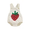 Infant Baby Girl Boy Overalls Rompers Summer Rainbow/Strawberry Embroidery Sleeveless Square Neck Suspender Ribbed Romper 1