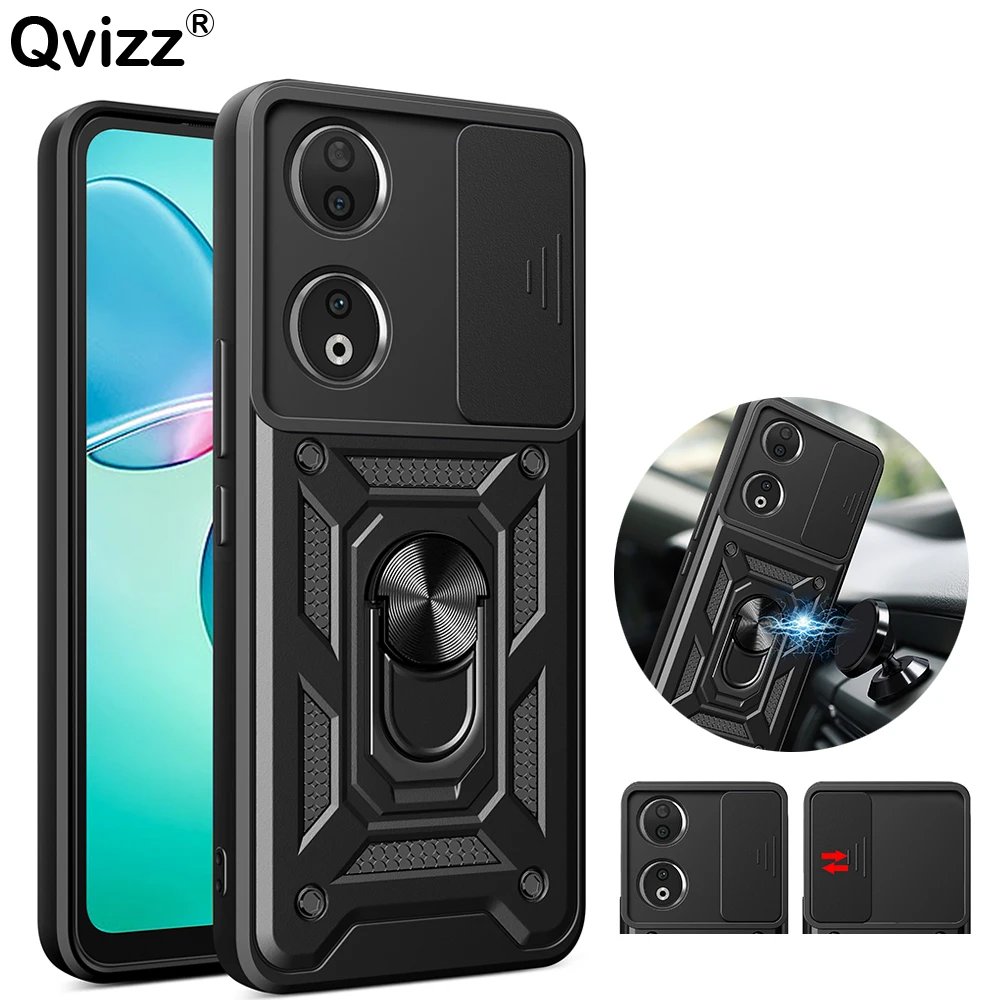 Per Huawei Honor 90 Custodia Slide Camera Car Magnetic Ring Holder Antiurto Soft Edges Hard Phone Cover Honor90 Rea-An00 Rea-Nx9