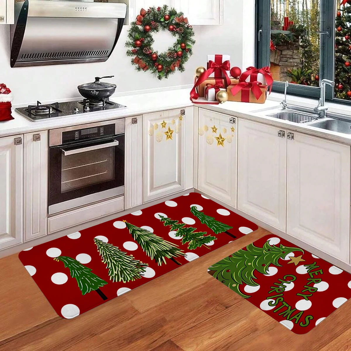 1pc Merry Christmas Kitchen Decoration Carpet Floor Mat Multi Form Christmas Tree Forest Design Anti Slip Soft Flannel Floor Mat_voghion.com