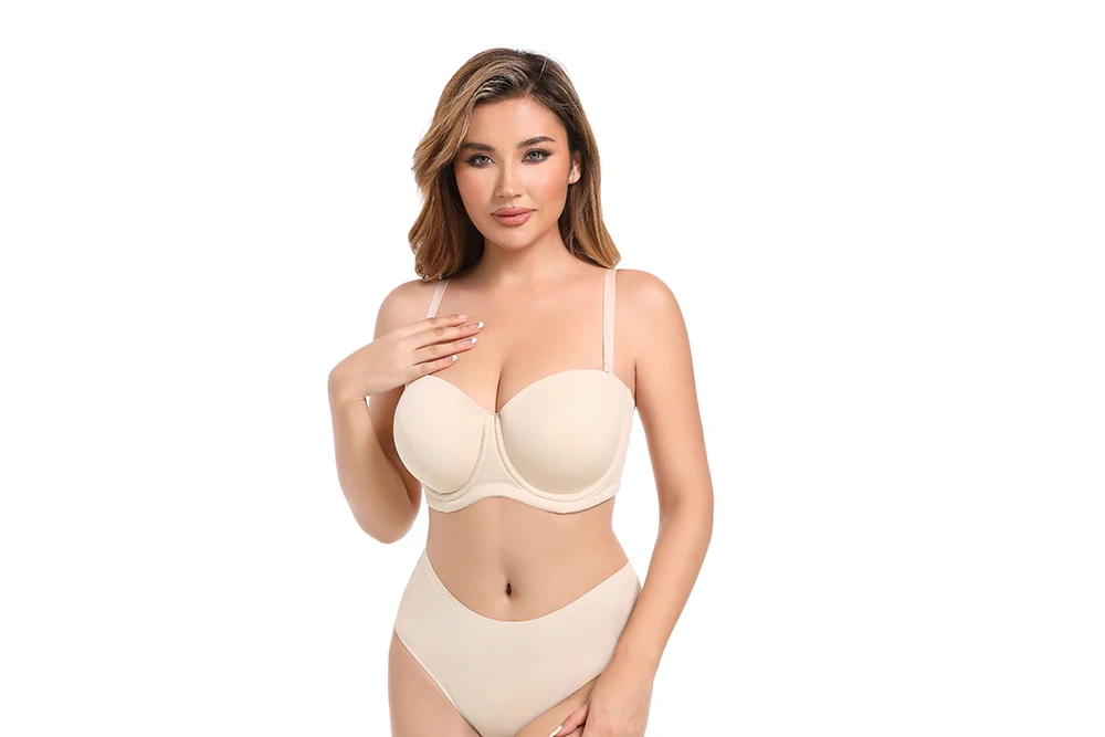 Sheroine Plus Size Strapless Push Up Bra, Underwire Multiway Full Coverage Lightly Padded Bras for Large Breasts Support Comfort