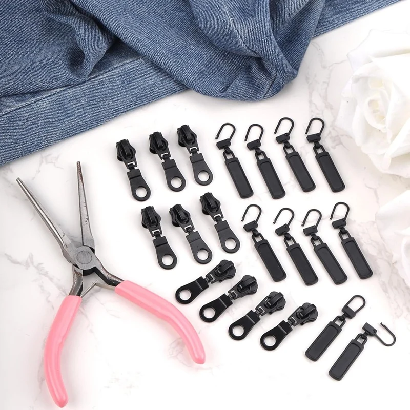 LUWEI 21Pcs Zipper Repair Kit, Zipper Replacement Slider & Pulls & Install Pliers Tool For Repairing Jackets Backpack