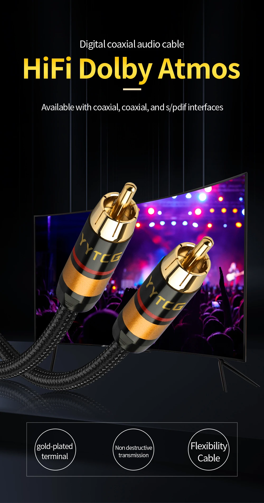 HiFi Digital Audio Koaxialkabel 75Ω Hi-End Stereo Audio Rca auf Rca Stecker Koaxialkabel für DVD Projektor TV Lautsprecher Verstärker – Detail 1