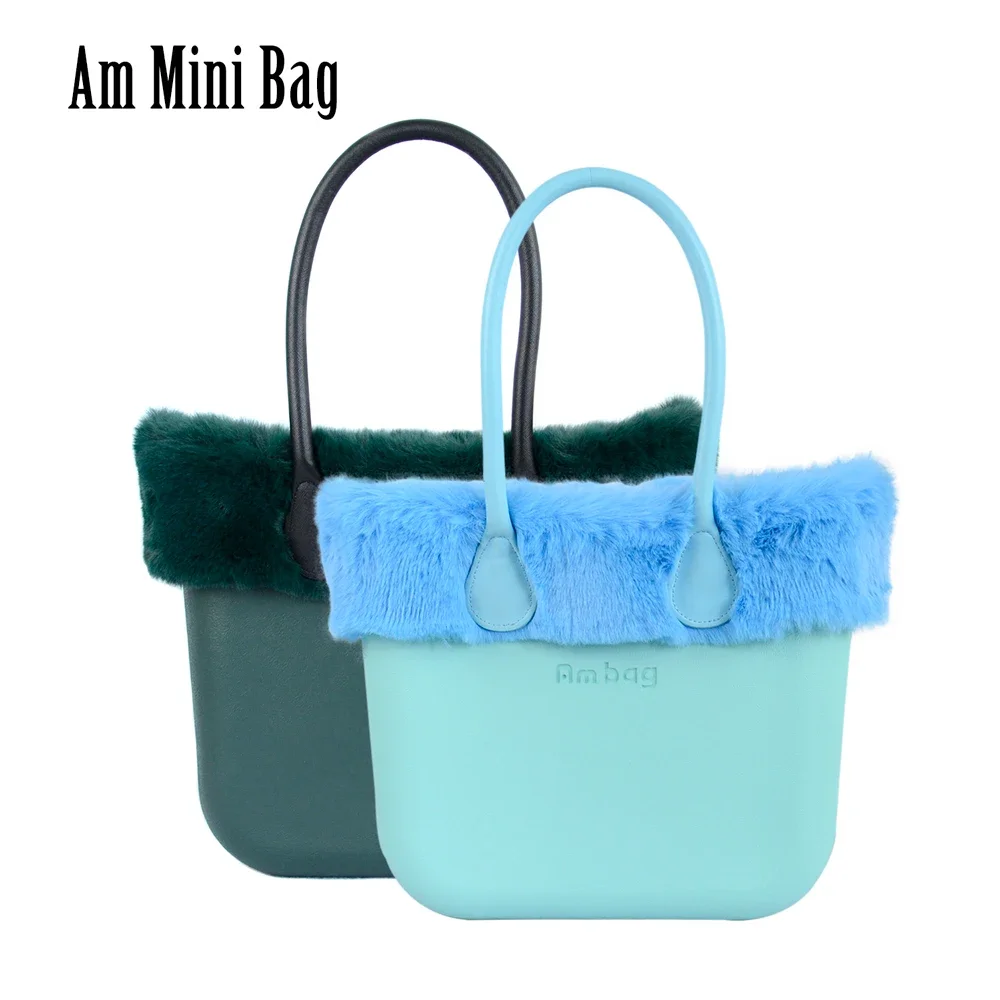 

Obag O Style Ambag Mini EVA Bag with Canvas Inner Organizer Faux Fur Furry Trim Long Handles Women Girl Winter DIY Handbags