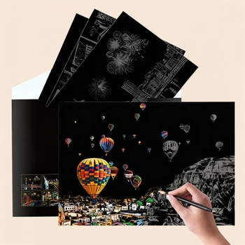 4 Fogli di Carta da Graffiare con Stilo, Kit di Disegno dei Famosi Monumenti, Giocattolo Antistress, Decorazione Creativa, Regalo Divertente per Bambini e Adulti