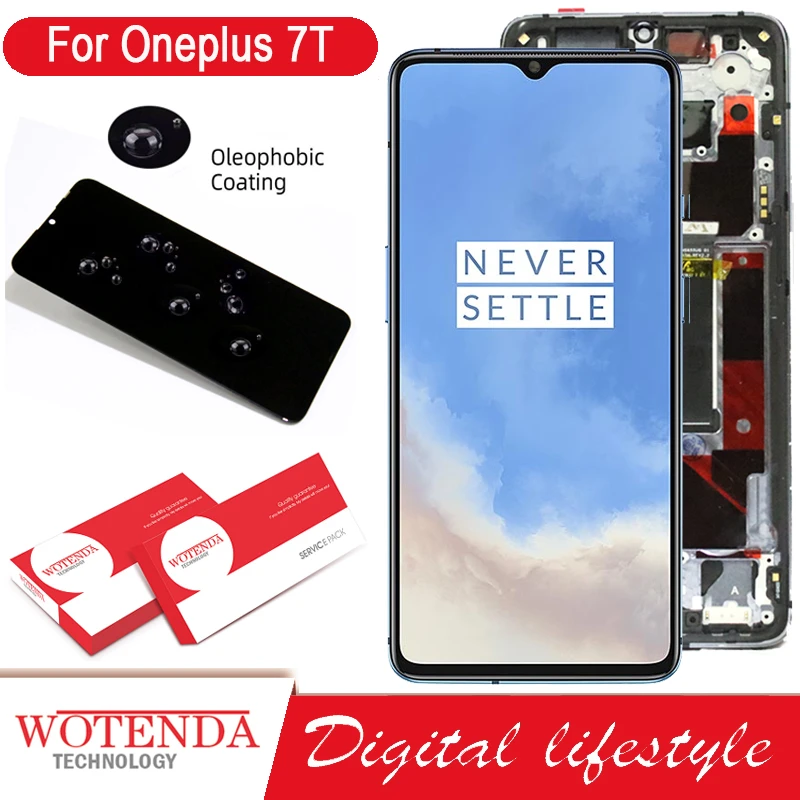 100% Original 6.55'' Amoled LCD with frame for Oneplus 7T Display Touch Screen Digitizer Assembly One plus 7T Repair Parts