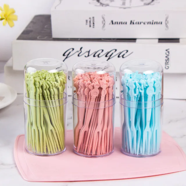 Cartoon Animal Disposable Fruit Fork Plastic Dim Sum Fork Fruit Fork Color Two Tooth Cake Fork Good Looking and Cheap