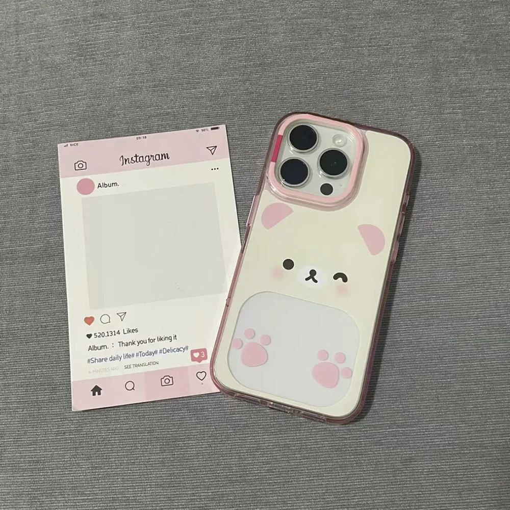 Cute Bear Couple Cartoon Clear Phone Case - Y2K Style