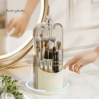 360° Rotating Makeup Brush Organizer - Dustproof Cosmetic Storage Box with Clear Lid Vanity Organizer for Lipstick Brushes Pens 2