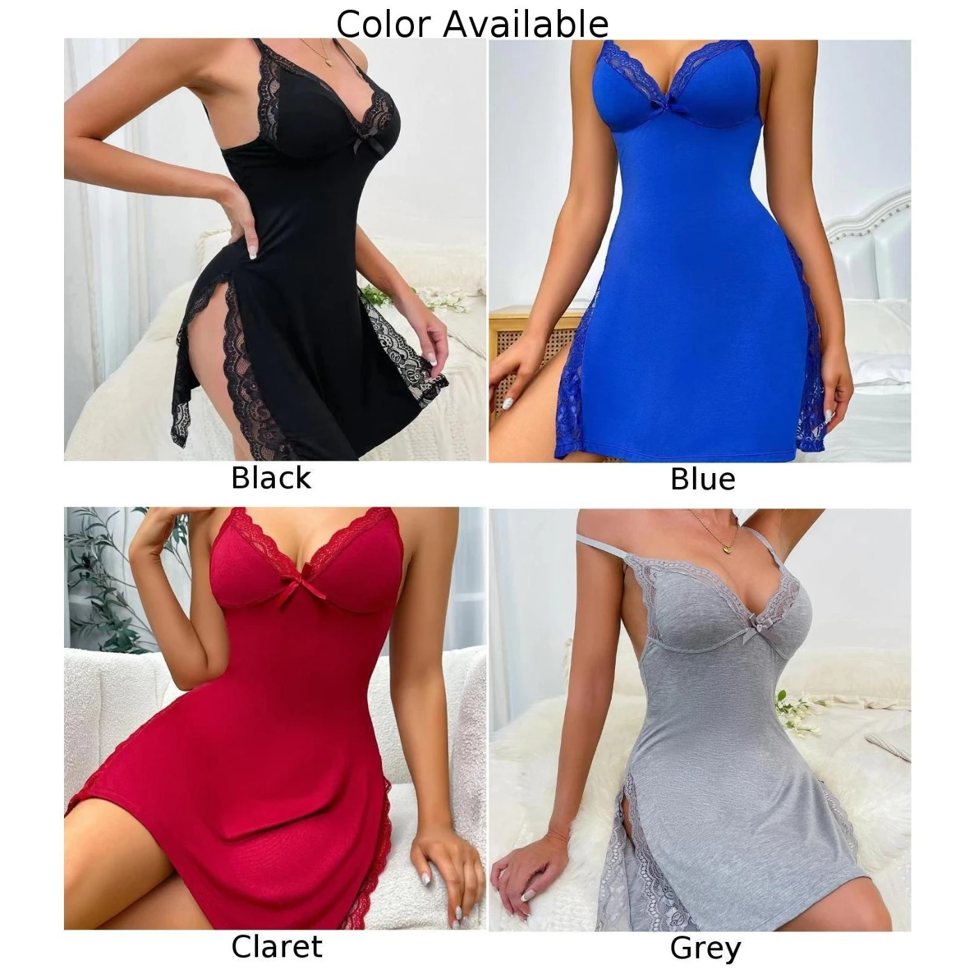 V Neck Bow Lace Nightwear For Nightwear For Vacation Moderate Elasticity Regular Length Sleeveless Style