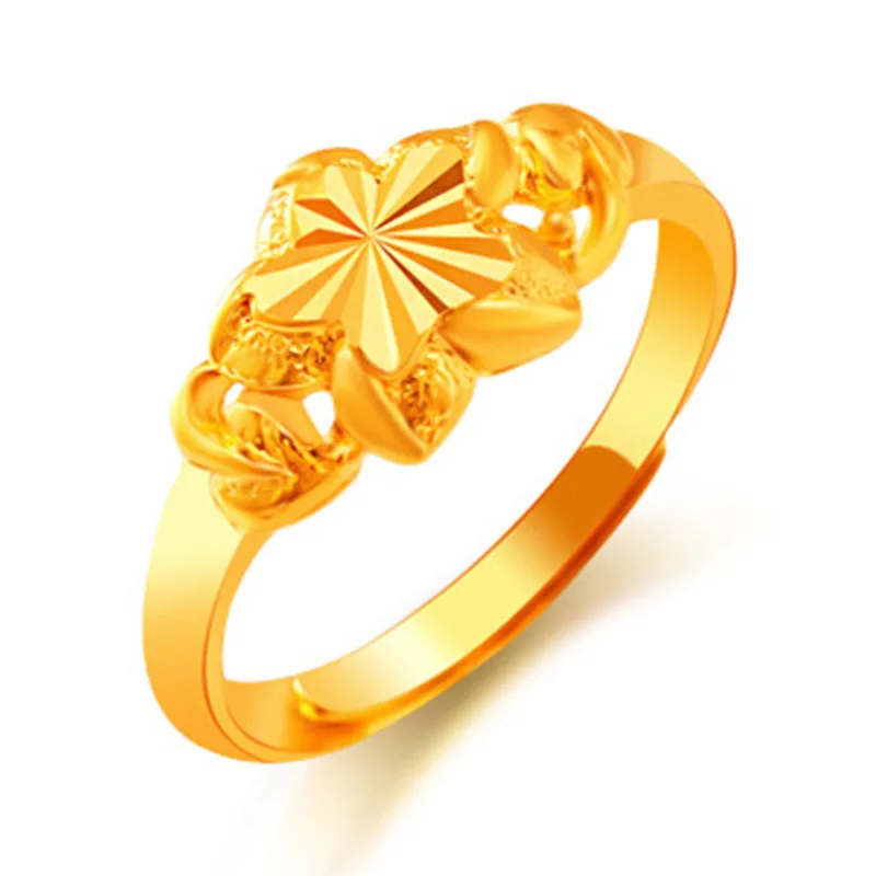 24K Gold Plated Wedding Engagement Rings for Women Flower Heart Star Opening Finger Ring Many Styles Gift