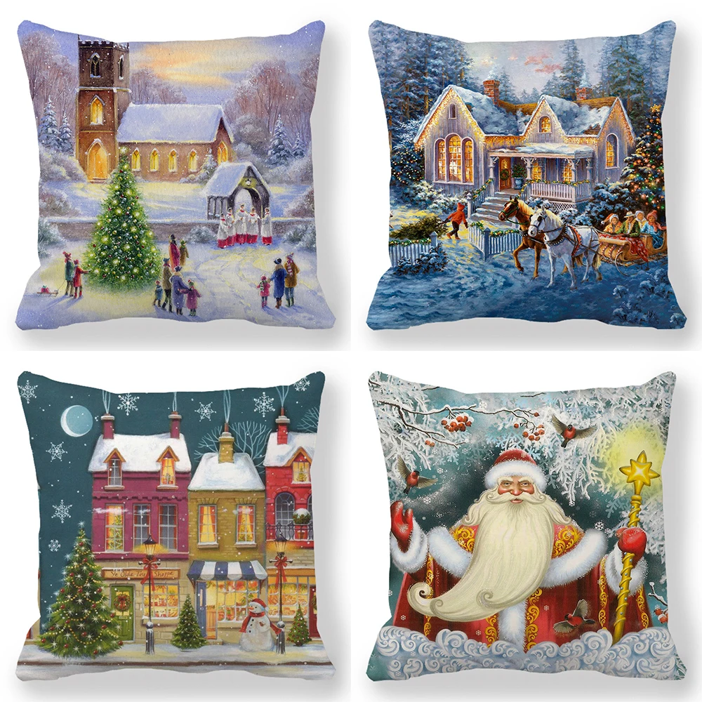 

Home Bedroom Living Room Decorations Cushion Cover Santa Print Pillowcase New Year Christmas