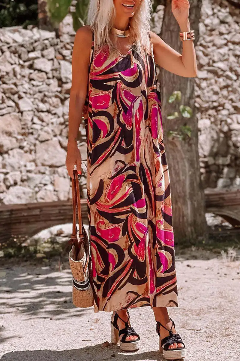 

2023 Autumn Oversize Women's Long Dress V-neck Sleeveless Elegant Dresses Trendy Fashion Casual Loose Beach Ladies Clothes