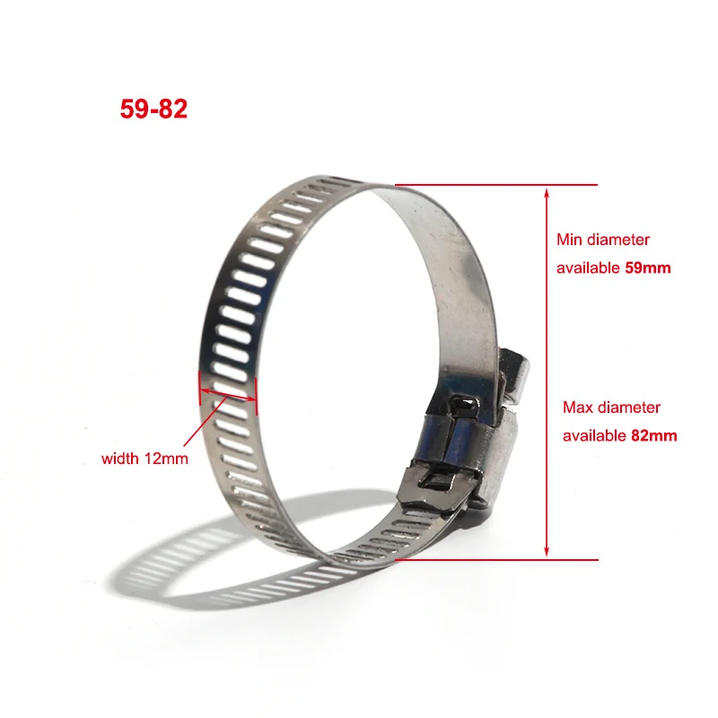 Description Picture 5 of item6pcs 59-82/65-89/72-95mm High Quality Screw Worm Drive Hose Clamp 201/304 Stainless Steel Hose Hoop Pipe Clamp Clip