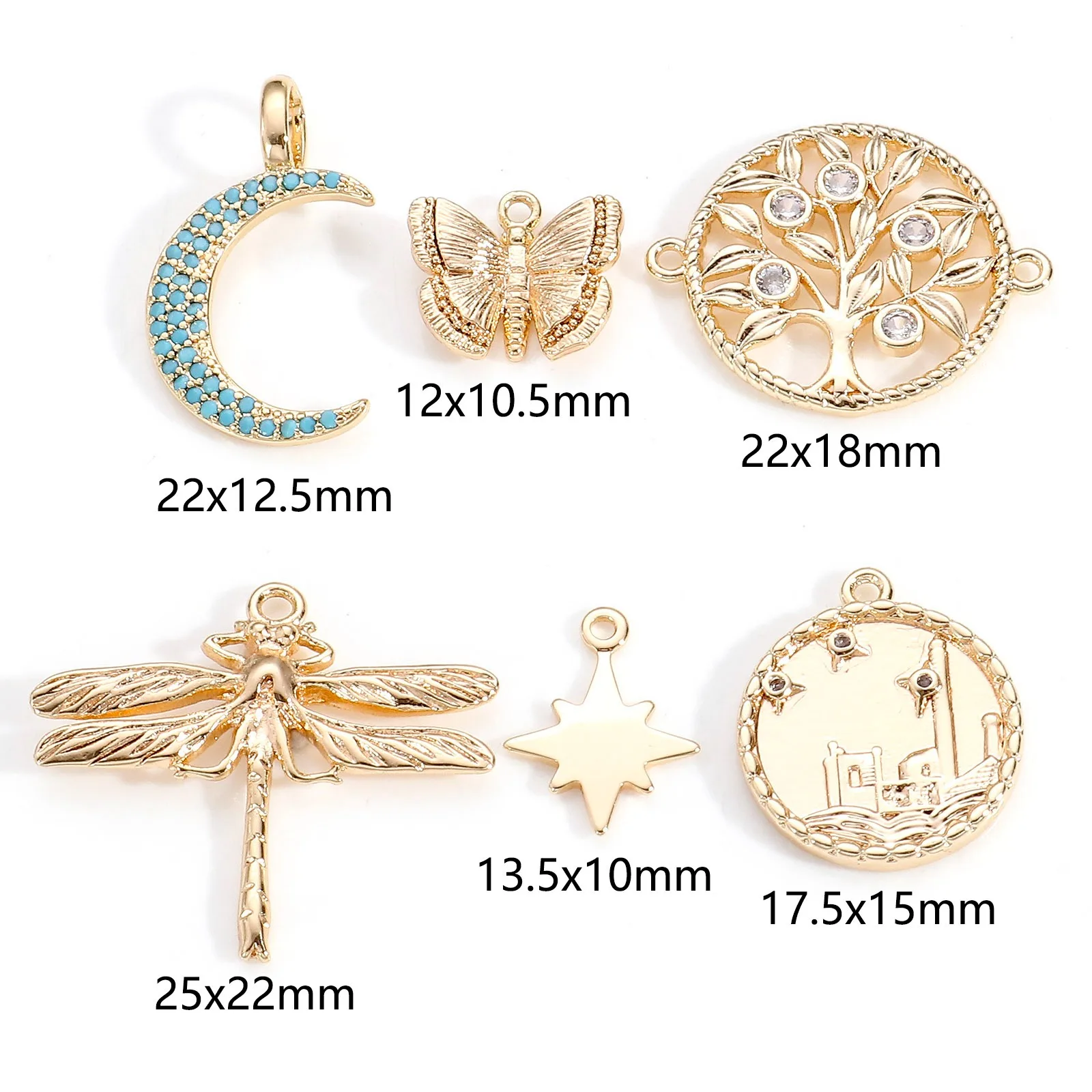 2 stücke Kupfer Charms Gold Farbe geometrische Schmetterling Libelle Baum Strass Anhänger DIY Halskette Ohrringe Schmuck Geschenk Befunde – Detail 1