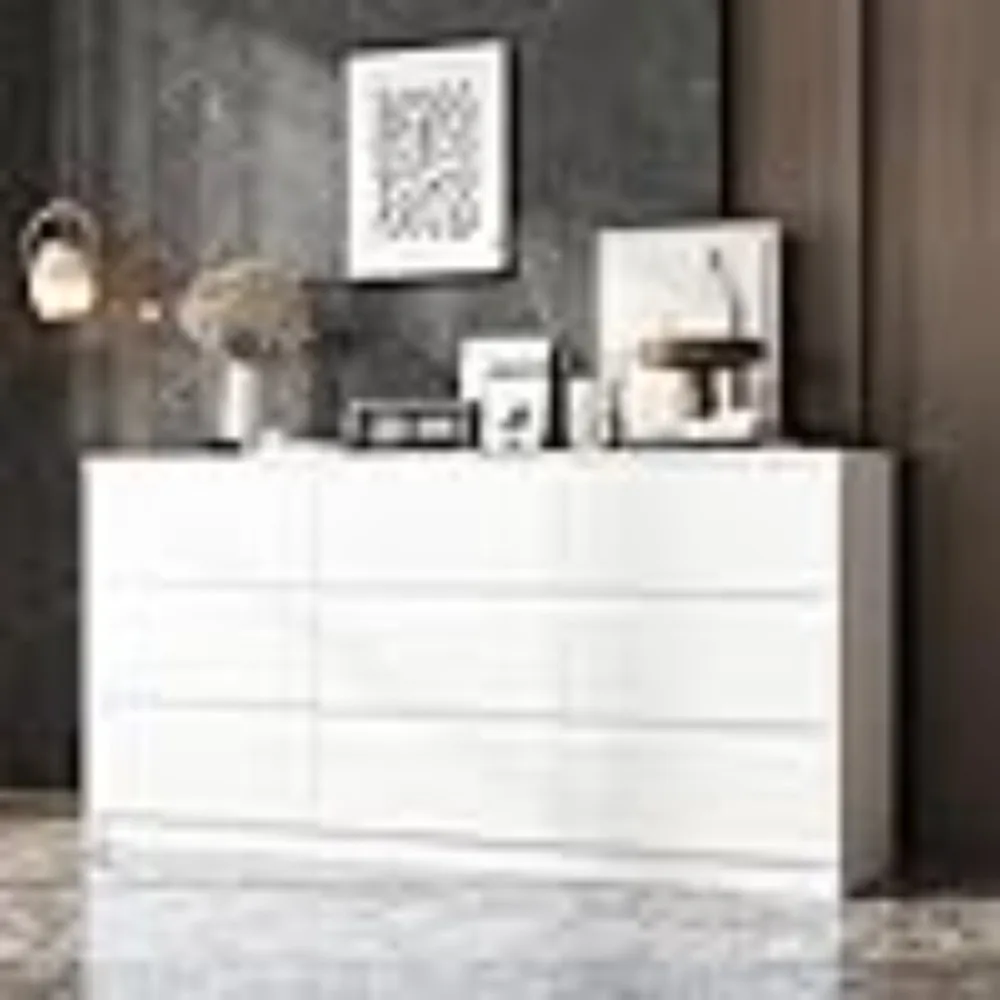 Dresser with Deep Drawers Floor Wood Dresser and Chest of Drawers Without Handles Modern Long