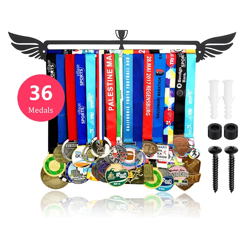 Porte-médailles Mural California Goods – 60 Médailles, 20 Crochets, Noir (She Believed)