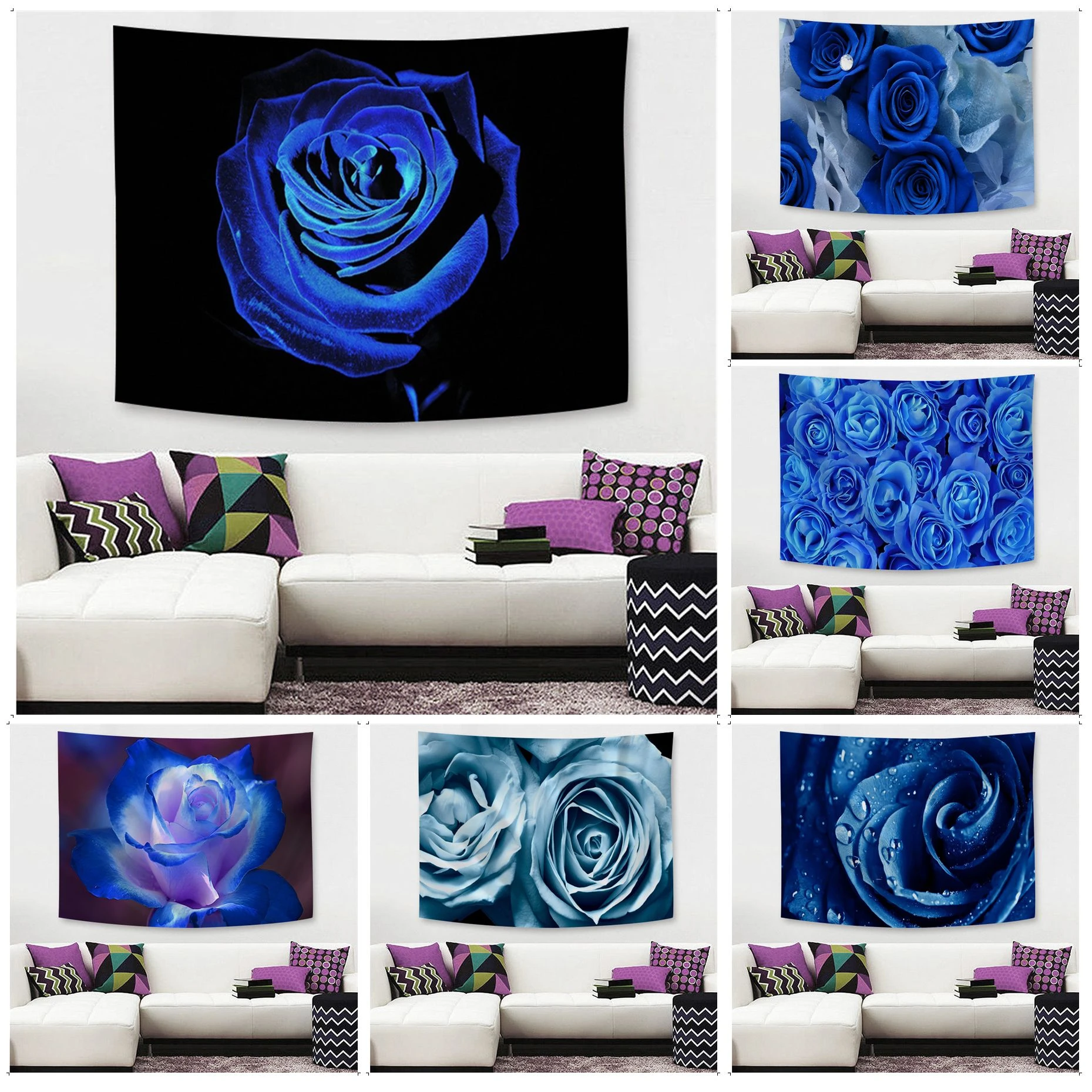 Blue Rose Flowers Hippie Wall Hanging Tapestries Wall Hanging